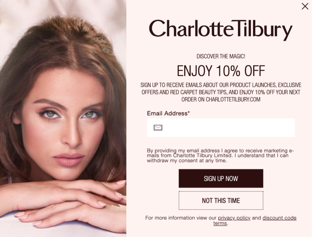 charlotte tilbury sign up discount code