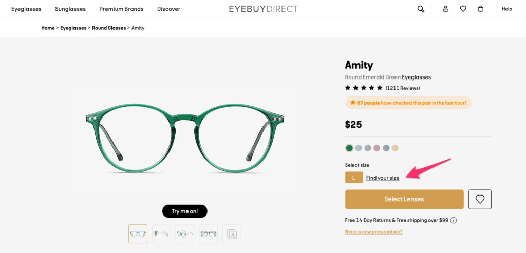 eye buy direct sizing