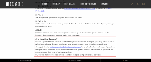 Milani Cosmetics Damaged Clause How to Write a Returns Policy