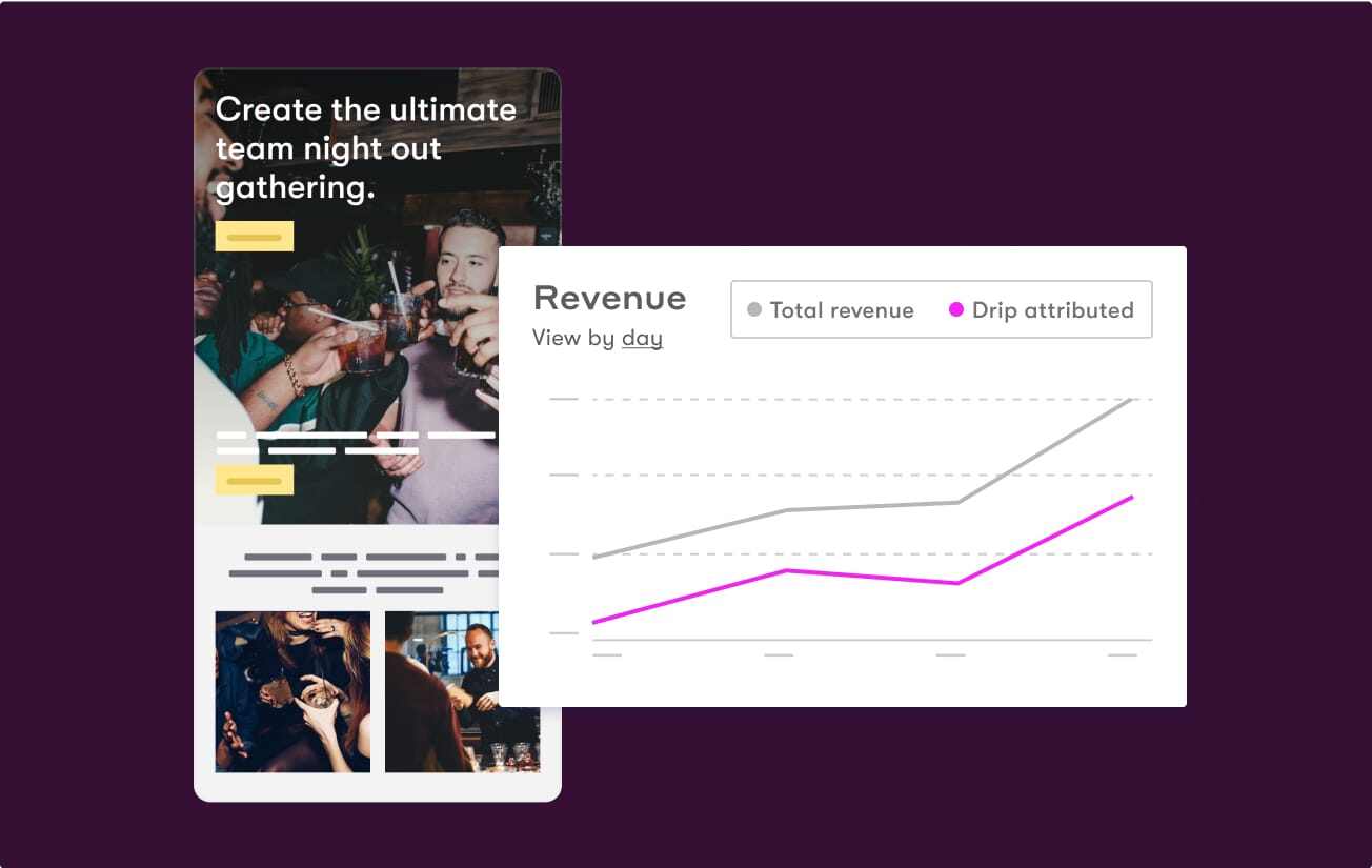 A revenue chart overlaying an example email.