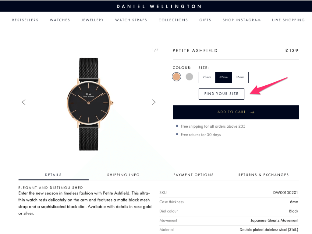 Daniel Wellington Product Page