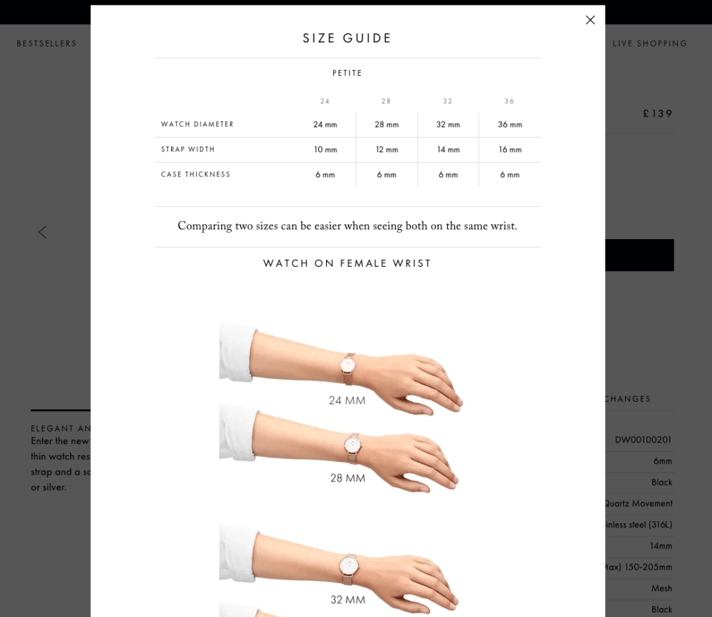 Daniel Wellington Size Guide